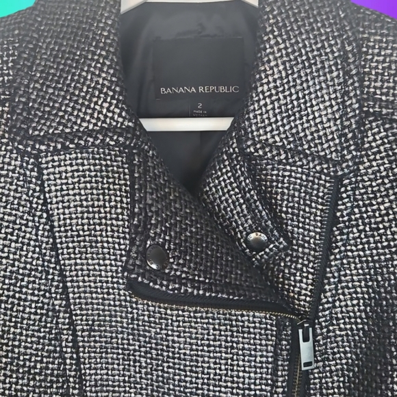 Banana Republic Moto Jacket Silver Tweed Metallic Asymmetrical Zip Jacket - Picture 3 of 8